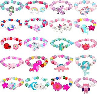 Wooden Bracelets for Girls Party favors Dress up Unicorn Mermaid Rainbow Heart Pendant Cute Friendship Stretchy Costume Jewelry Set Gift Play Party Favors (Animal)