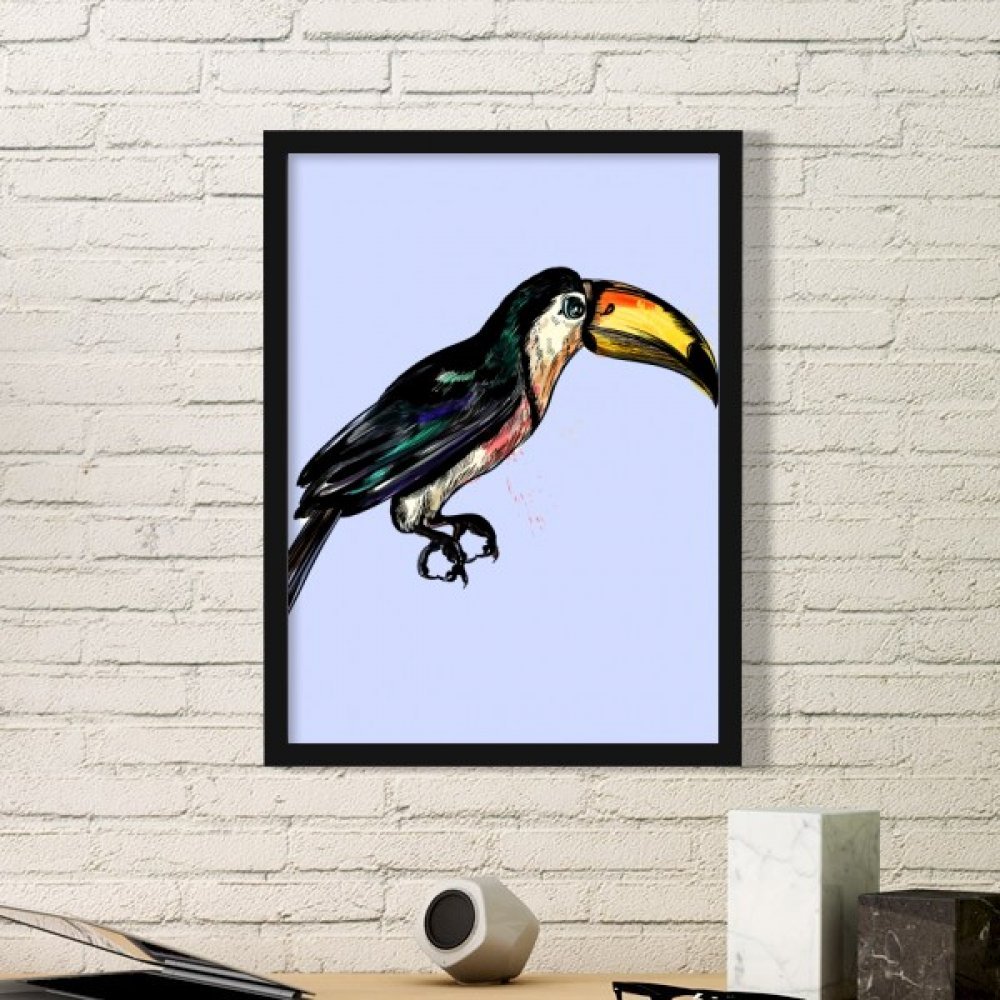 Peinture oiseau tropical Toco avec cadre photo en bois noir rectangle DIYthinker pour salon