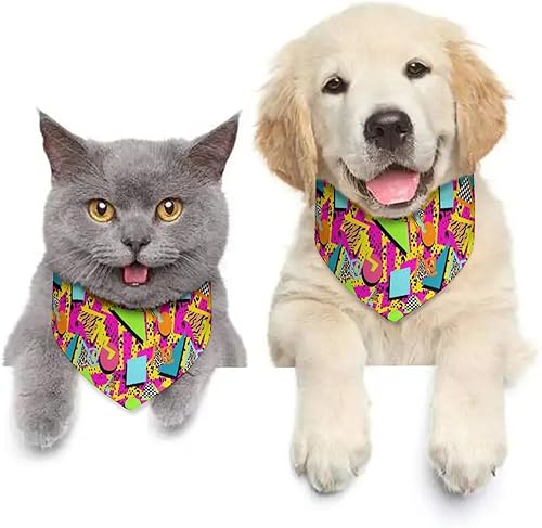 Miniatura 5 de Pañuelo para perro, color rosa, retro, de los años 80 y 90, triangular, bufanda ajustable para cachorros, gatos, lavables, accesorios diarios para