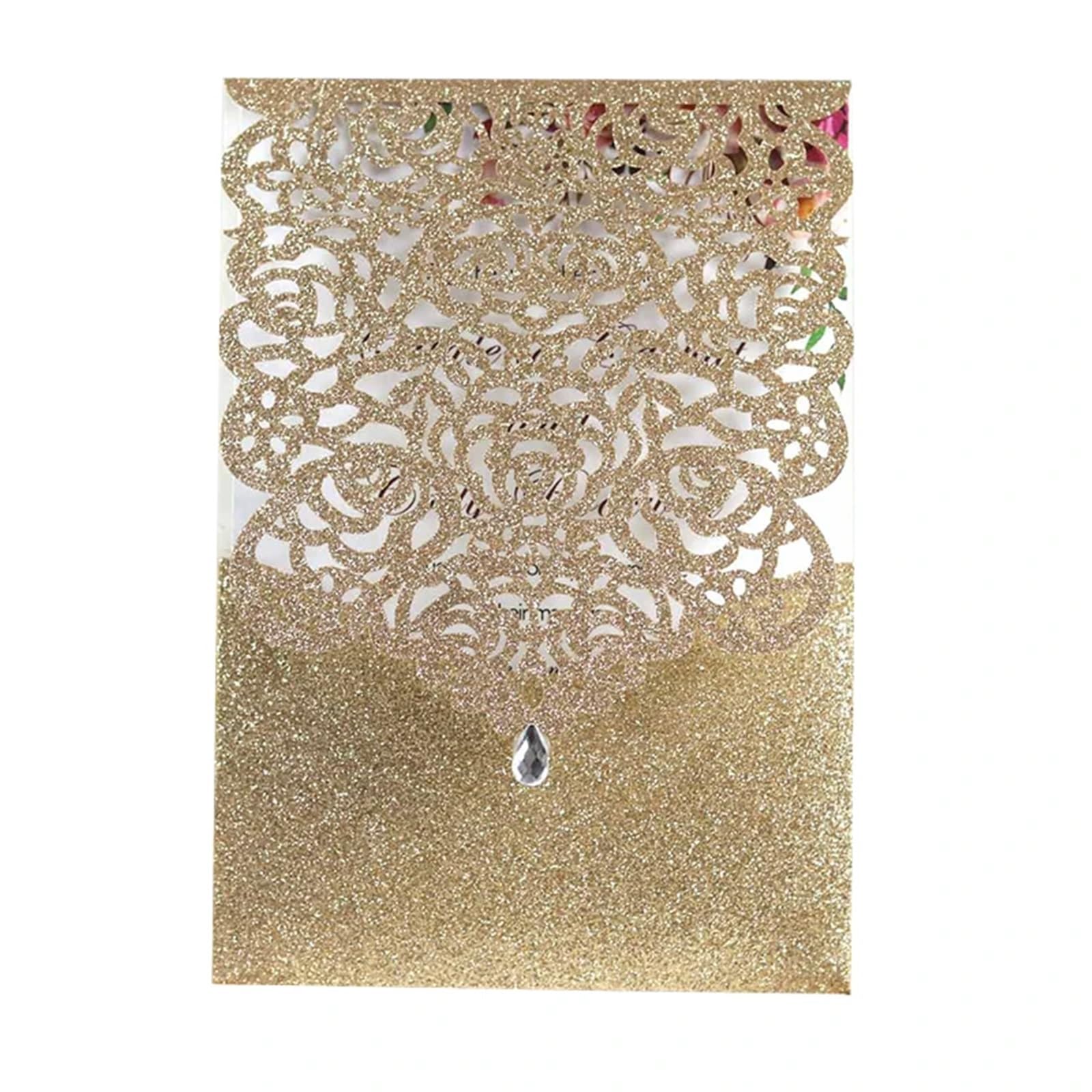 Einladungskarten Hochzeit 25/50 Stück glitzerndes Papier, Hochzeitseinladungskarte, Spitze, Diamant-Tasche, Grußkarte, Druck, Geburtstag, Mariage, Party-Dekoration(Rose Gold Cover,50pcs)