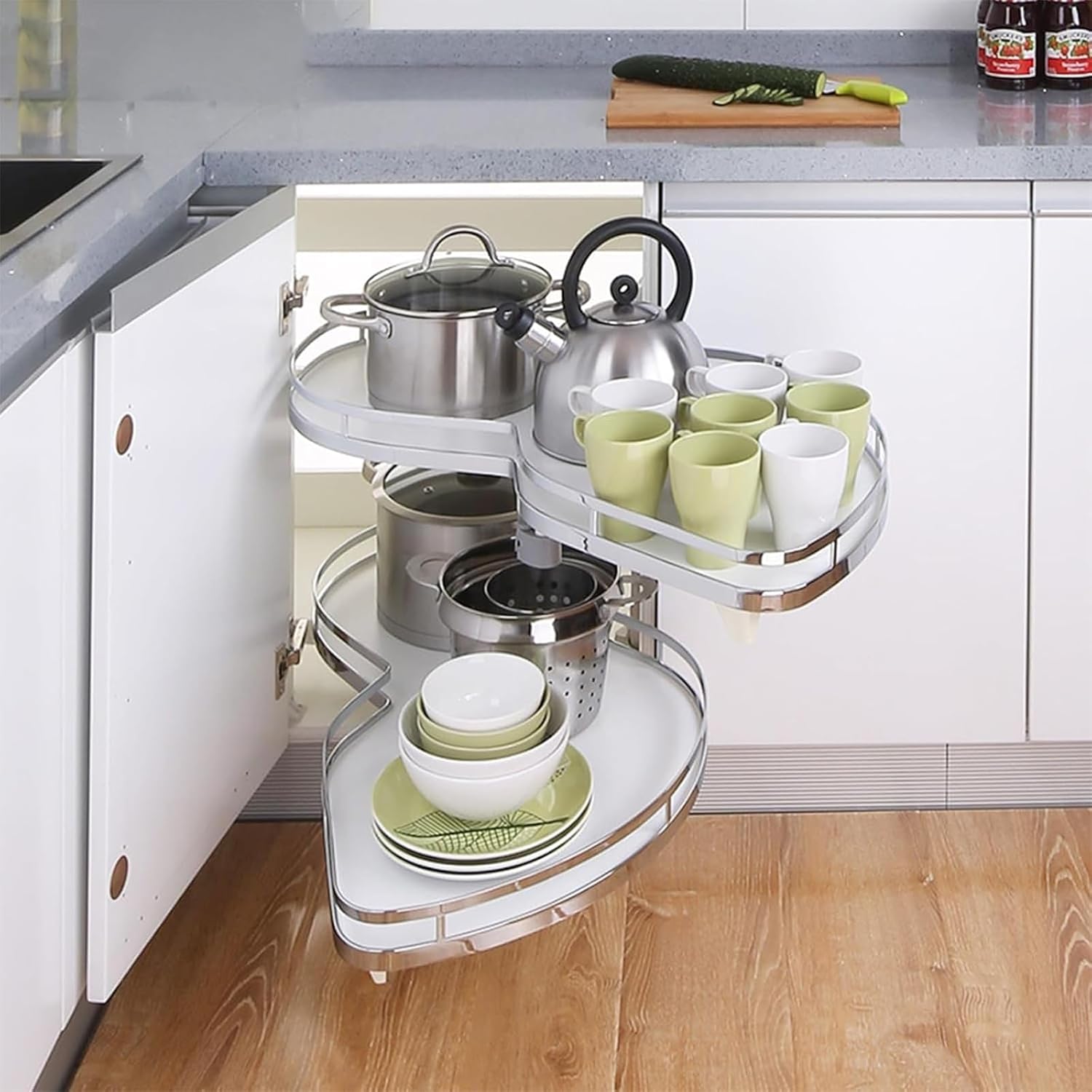 Adjustable Corner Kitchen Cabinet Pull-Out Modified Telescopic Drawer Silent Locking System 800mm-900mm Fit Essential Corner Storage Accessories