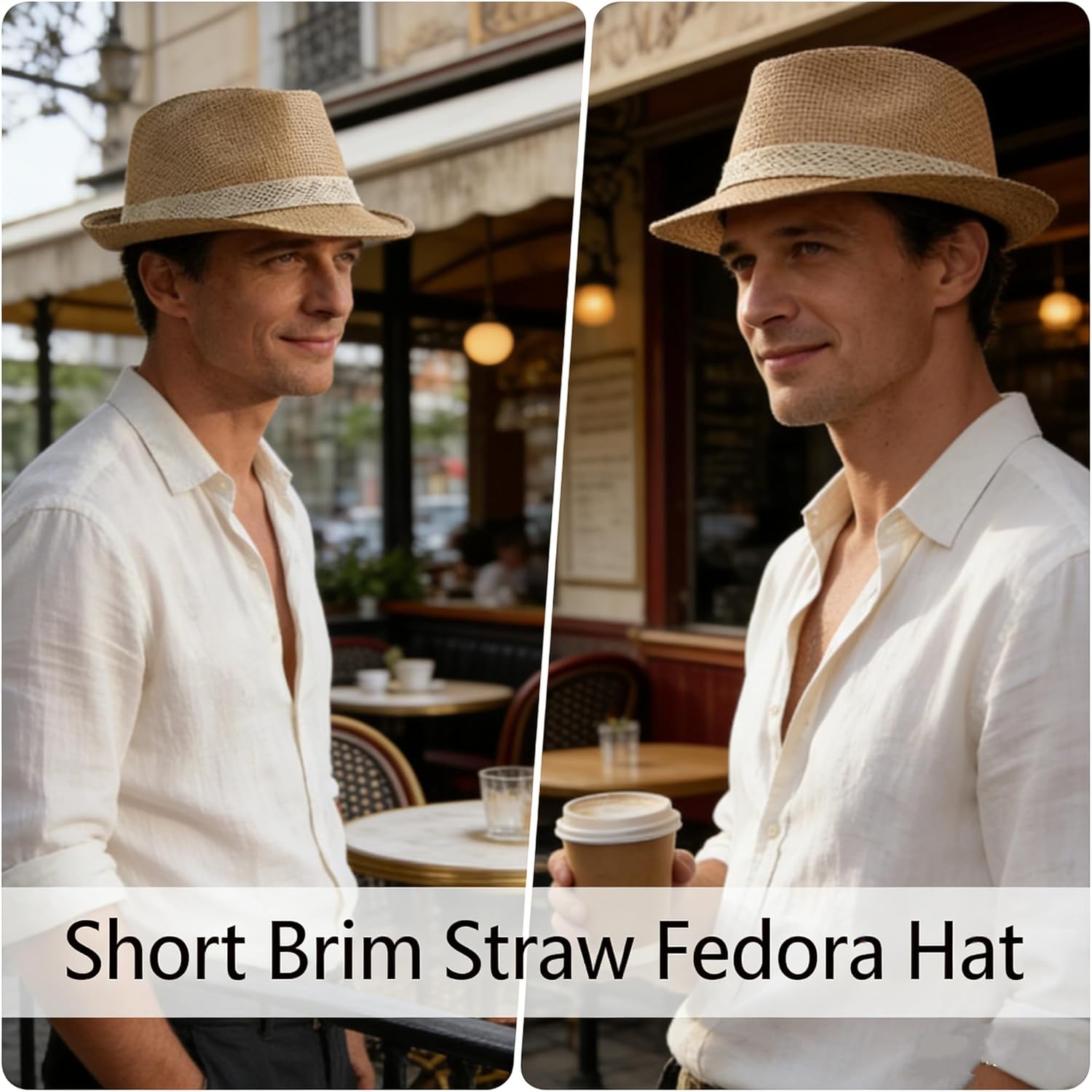 Men Fedora Beach Sun Hat Women Panama Short Brim Sun Protection Straw Beach Hat Classic Foldable Packable Jazz Beach Sun Hat - Image 2