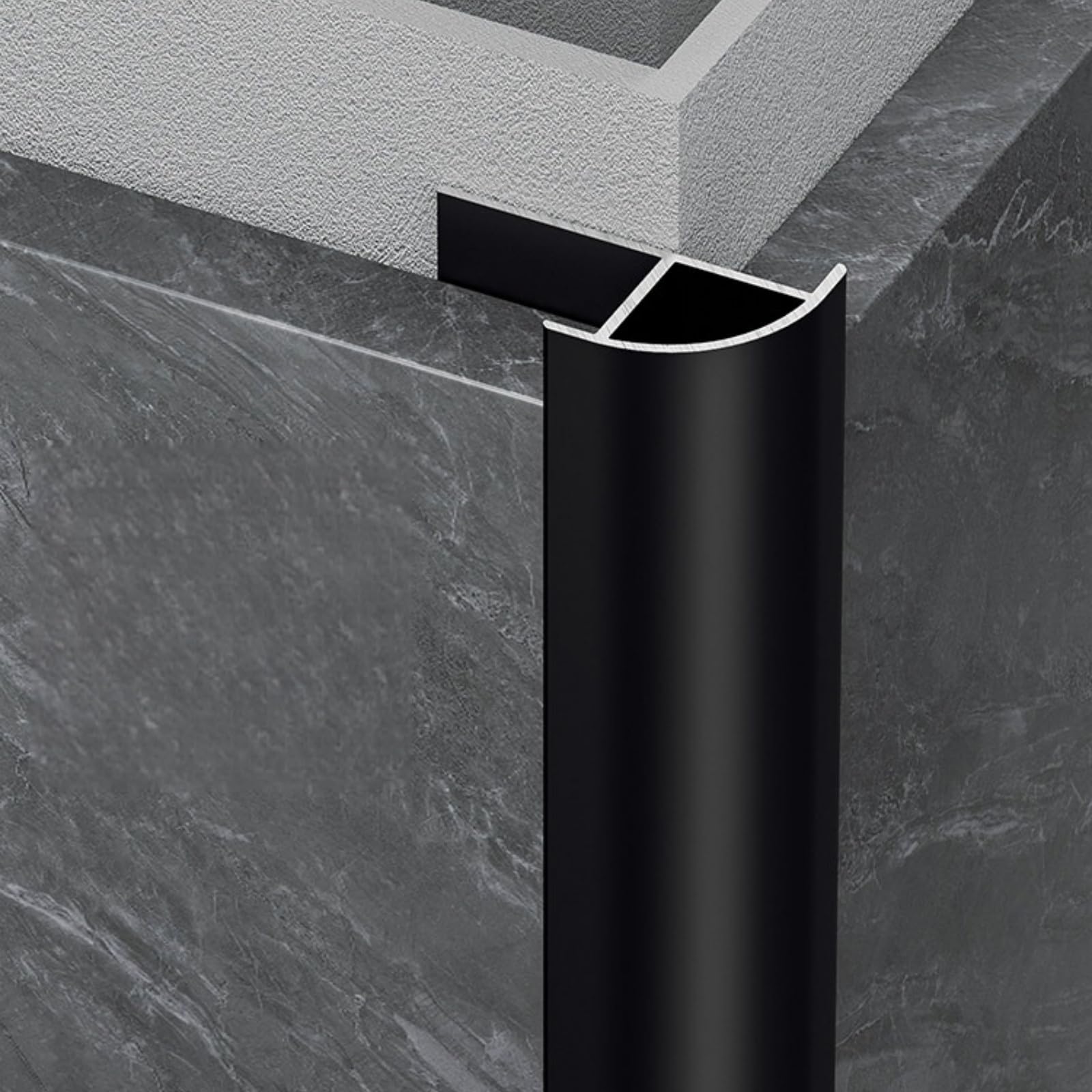 Embellecedor de esquina redondo de aluminio negro de 12 mm, perfiles antioxidantes de diseño superior