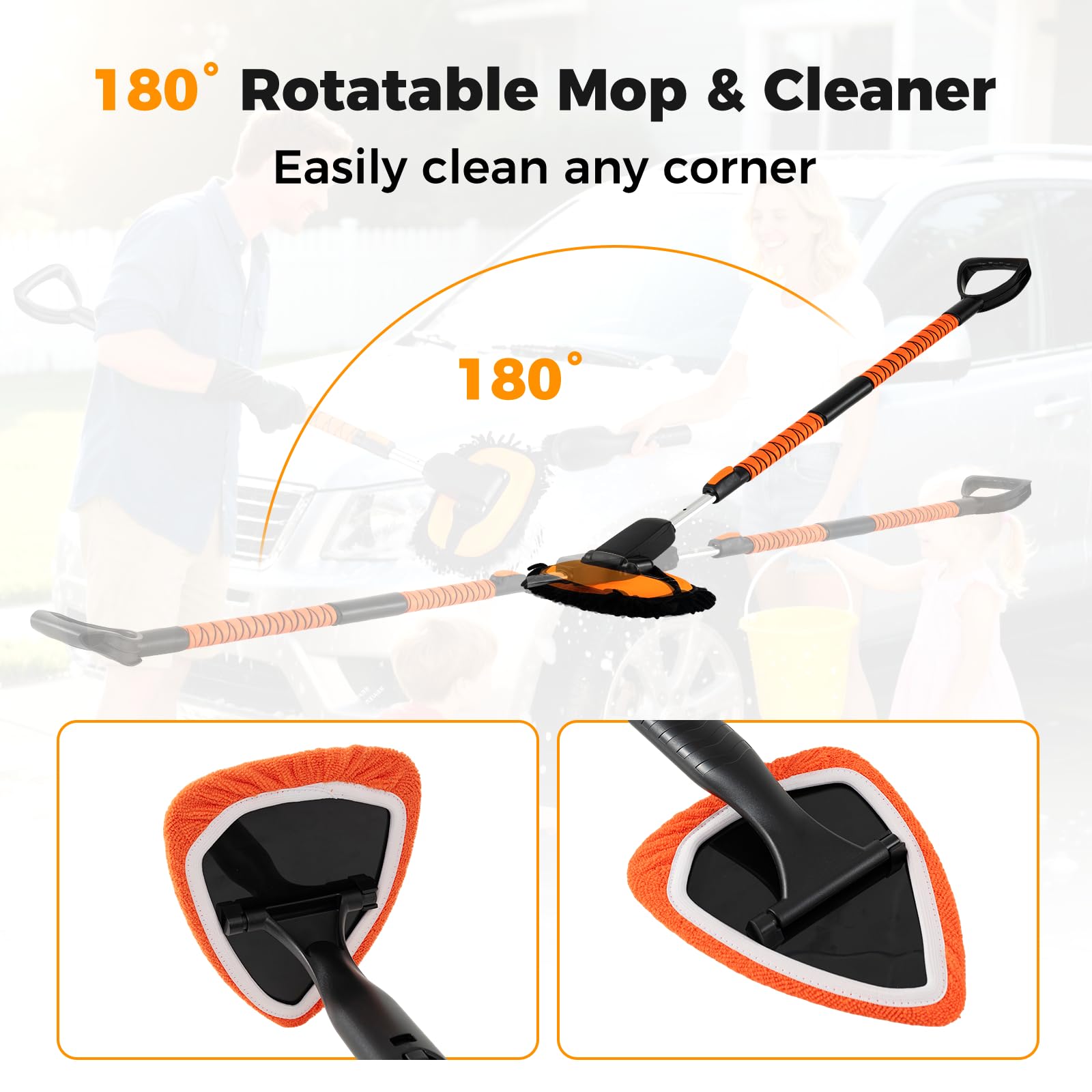 Cepillo de Lavado de Coche de 52 Pulgadas con Mango Largo, Kit de
