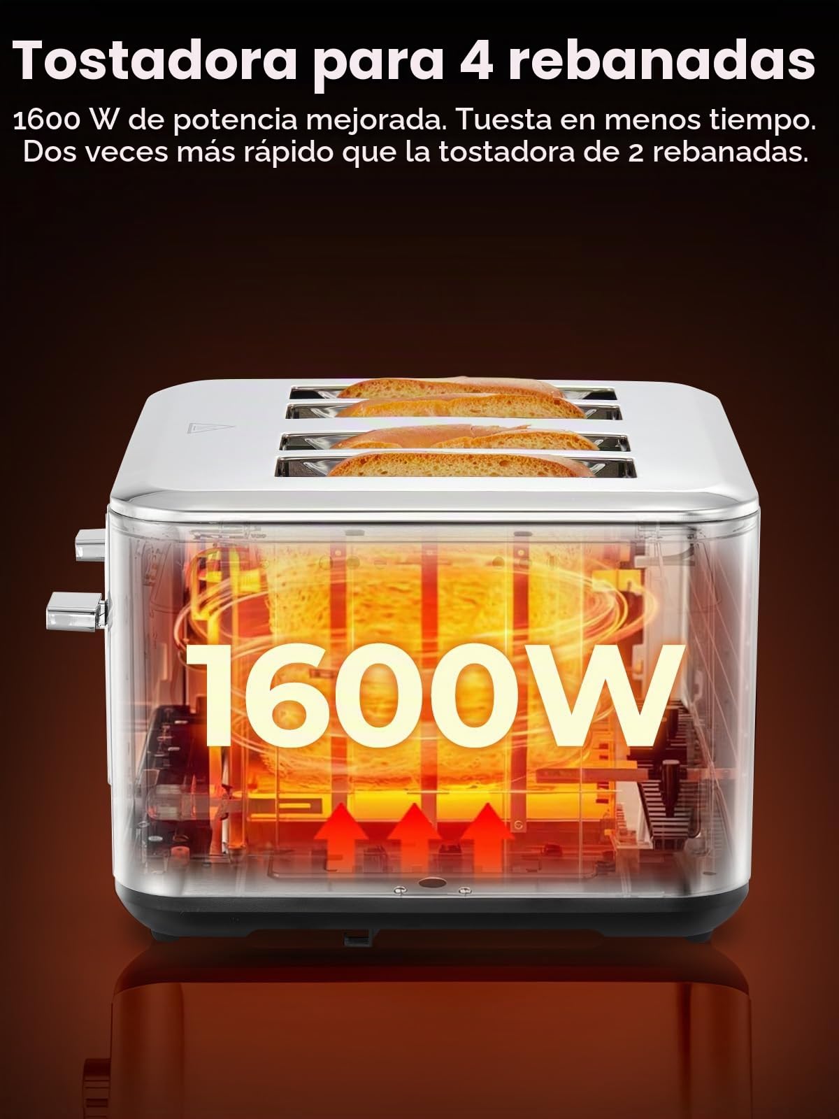 FOHERE Tostadora 4 Rebanadas, Pantalla Táctil LED, 6 Niveles Tostado | Función Recalentar y Descongelar, Bandeja Recogemigas Extraíble, Cuerpo de Acero Inoxidable, 1600W