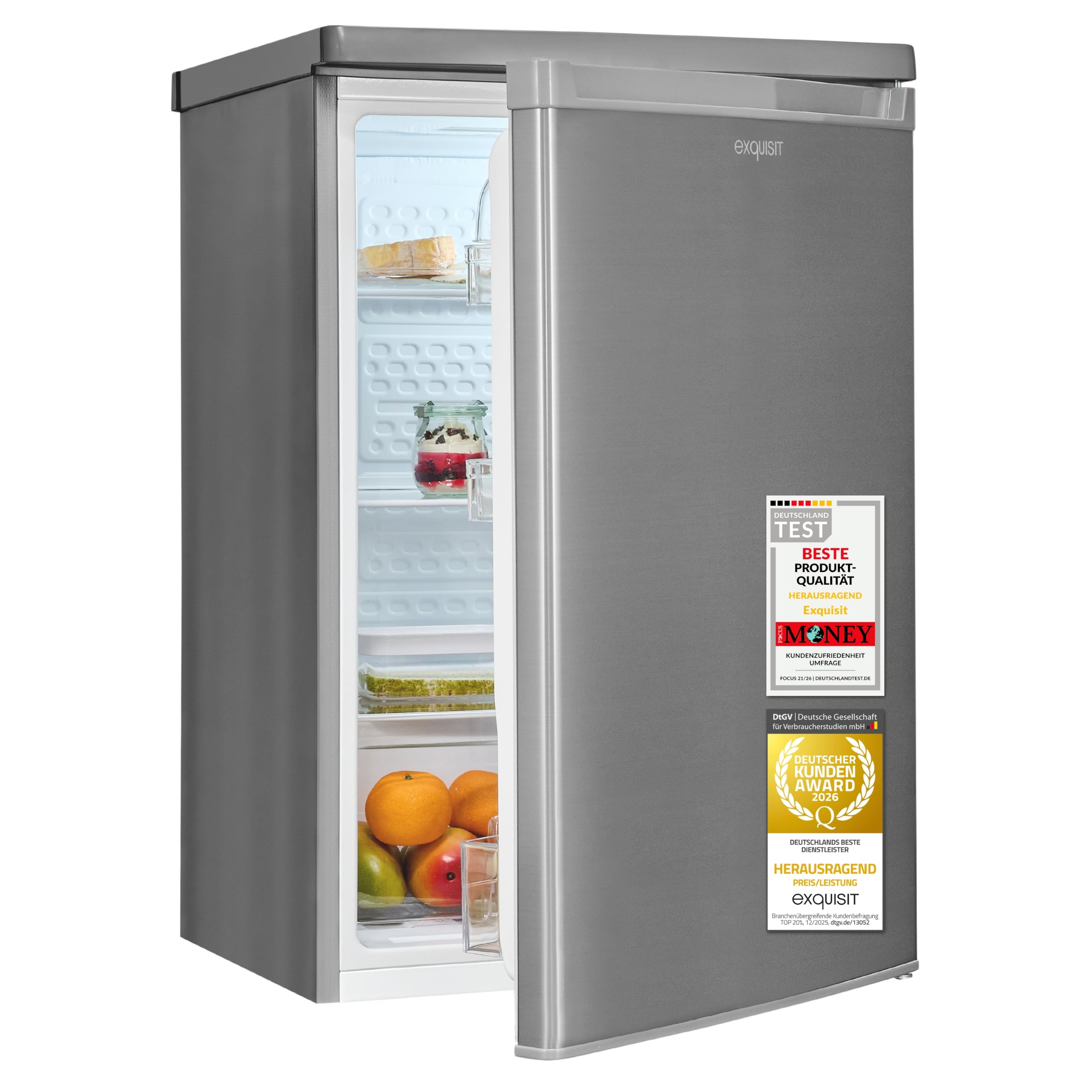 Exquisit Frigorifero intero da 126 l, classe energetica C, silenzioso 35 dB, illuminazione LED, larghezza 55 cm, KS516-V-040C Inoxlook
