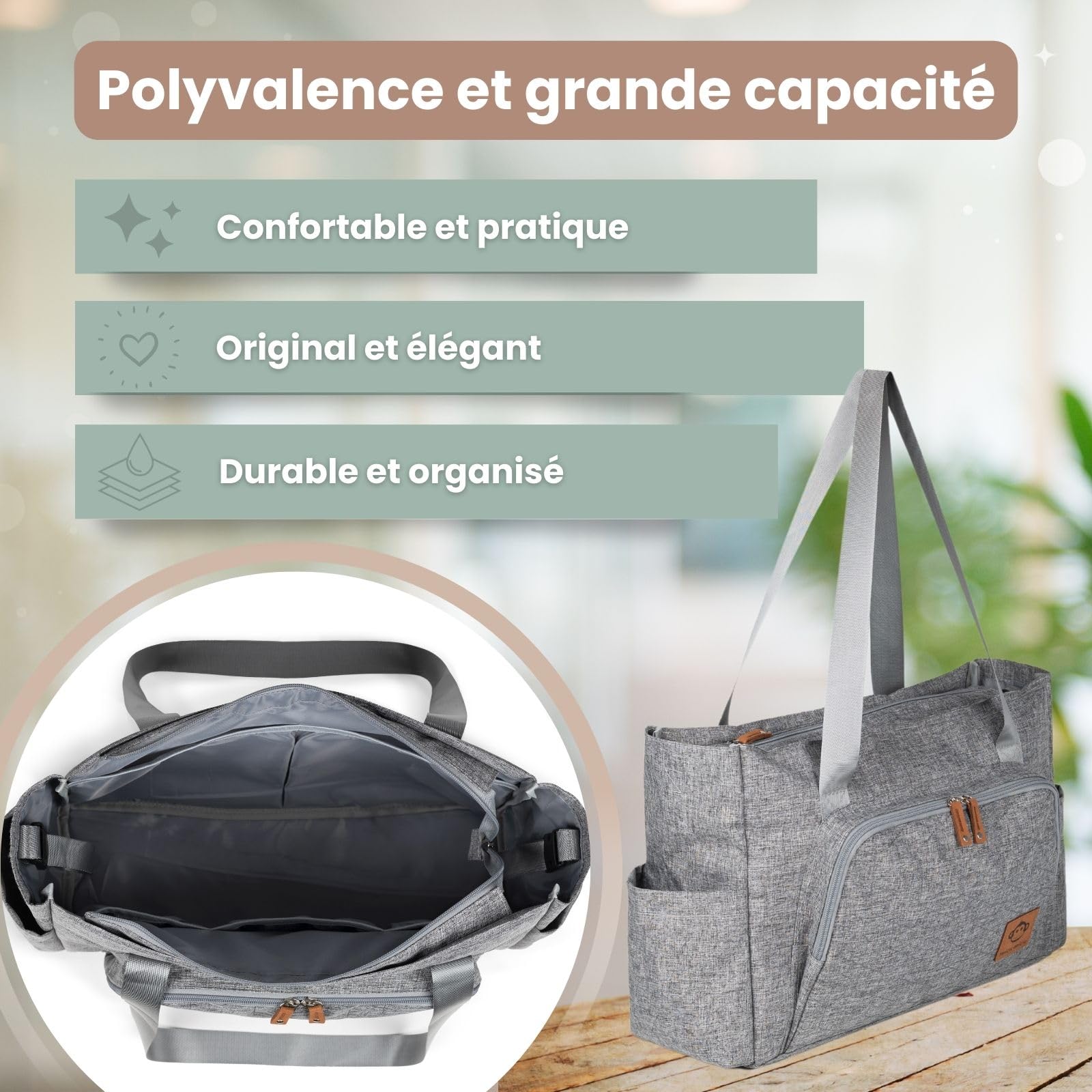 Sac à Langer Bébé, Organisateur Poussette avec Matelas à Langer pour Bébé, Grande Capacité, Sac Poussette Imperméable, 50x14x30 cm