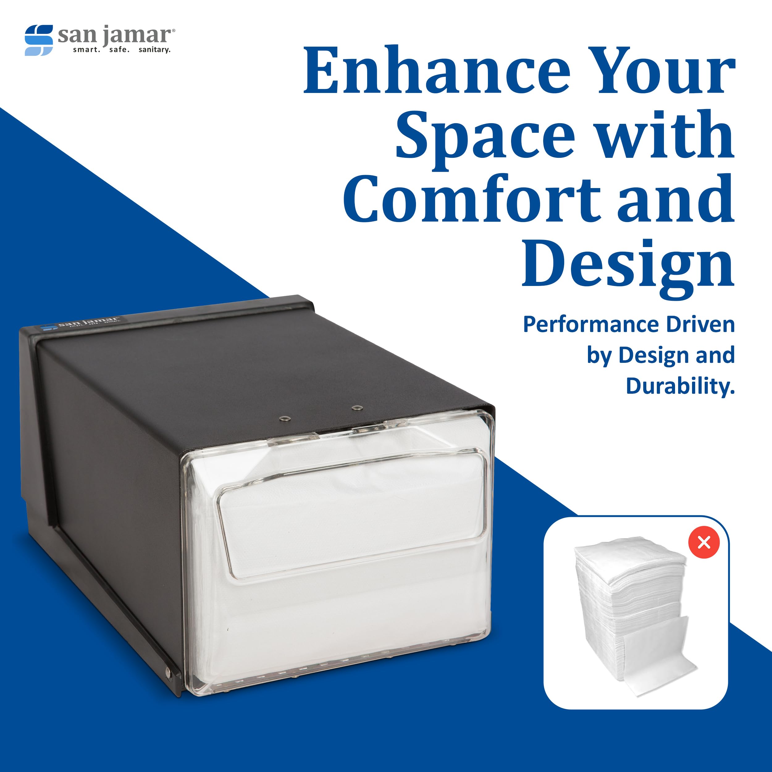 San Jamar h3001 Fullfold encimera servilleta dispensador, 300 Capacidad, 7 – 5/8 "x 5 – 1/2" Altura x 11 "Profundidad, claro/negro