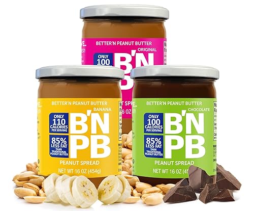 Better'n Peanut Butter - Paquete variado de mantequilla de maní baja en grasa, sin gluten, sin lácteos y baja en calorías, sabor original, plátano y