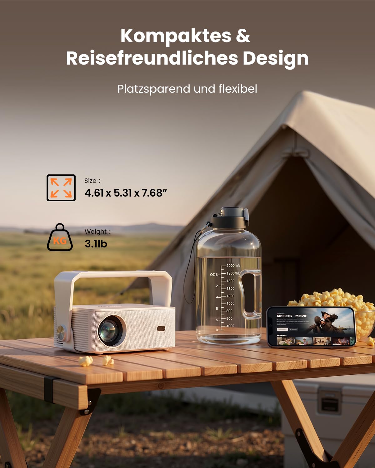 iSinbox 4K Beamer Outdoor mit Netflix, 2x20W Dolby & DTS, HDR10+, WiFi 6 | Schwenkbarer Ständer,Auto Screen Fit, KI-Autofokus, 6D-Keystone, Bluetooth 5.4 Projector für Heimkino, Gartenkino & Gaming