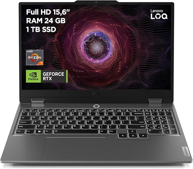 Lenovo LOQ Gen 9 - Computer portatile da gaming da 15,6" FHD, 144 Hz (AMD Ryzen 7 7435HS, 24 GB RAM, 1 TB SSD, NVIDIA GeForce RTX 4060 8 GB, Wi-Fi 6, senza sistema operativo) - Tastiera QWERTY
