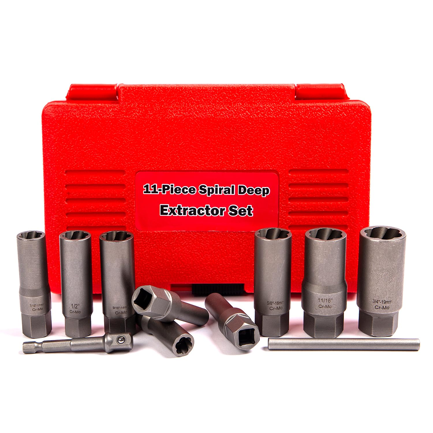 TGHLMH 11 Piece Spiral Type deep Extractor Set, Stripped Bolt Remover Lug nut Extractor Set for Removing deep-Set and Broken Nuts, Studs Bolts, Fittings, Threaded Tubes;