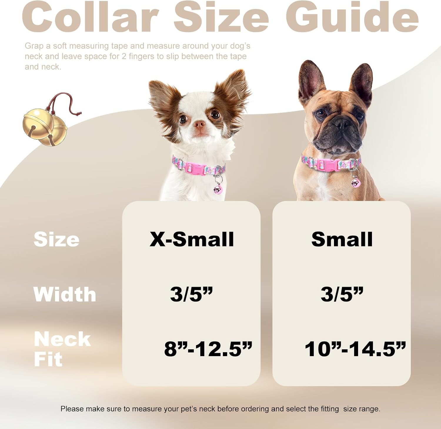 XS XXS Dog Collar Girls,Pink Flower Breathable Puppy Collar with Bell image 4