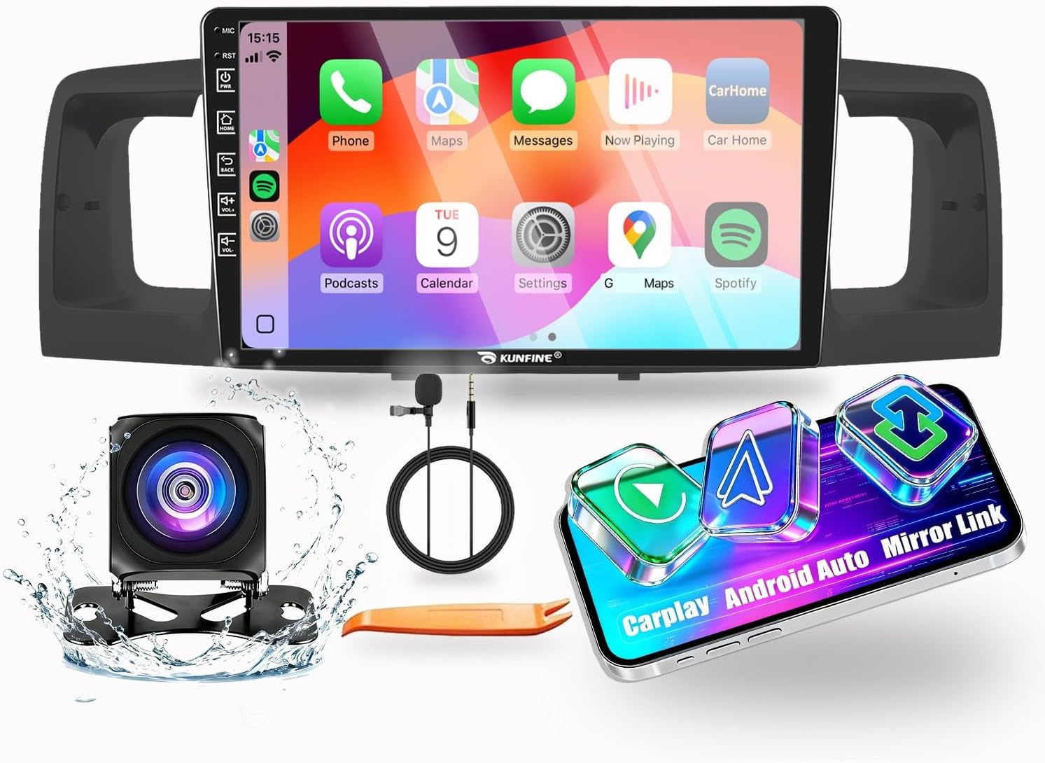 for Toyota Corolla 2003-2008 Car CarPlay Android Auto Navigation Stereo GPS Radio 9" IPS Touchscreen Headunit Tablet Media Player, if Applicable Quad Core 2G+64G Black