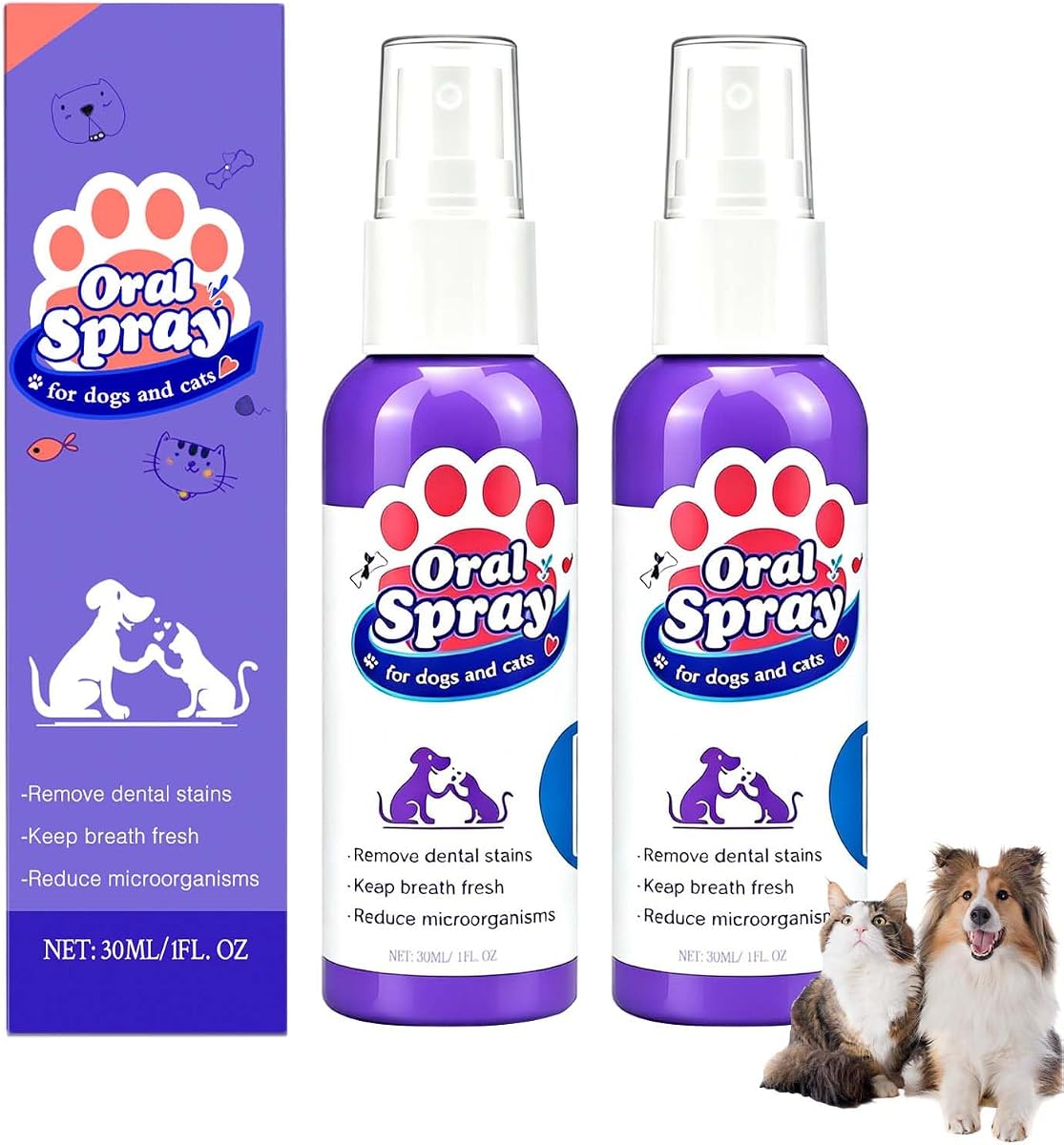 2PCS Pet Oral Spray, Pet Dental Clean Spray, Teeth Cleaning Spray for Dogs and Cats, Fresh Breath, No Brushing