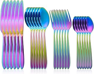 RETON 24 Pieces Colourful Cutlery for 6 People, Stainless Steel Fork Knife Spoon Set, Camping Cutlery for Home/Party/Restaurant, Dishwasher Safe