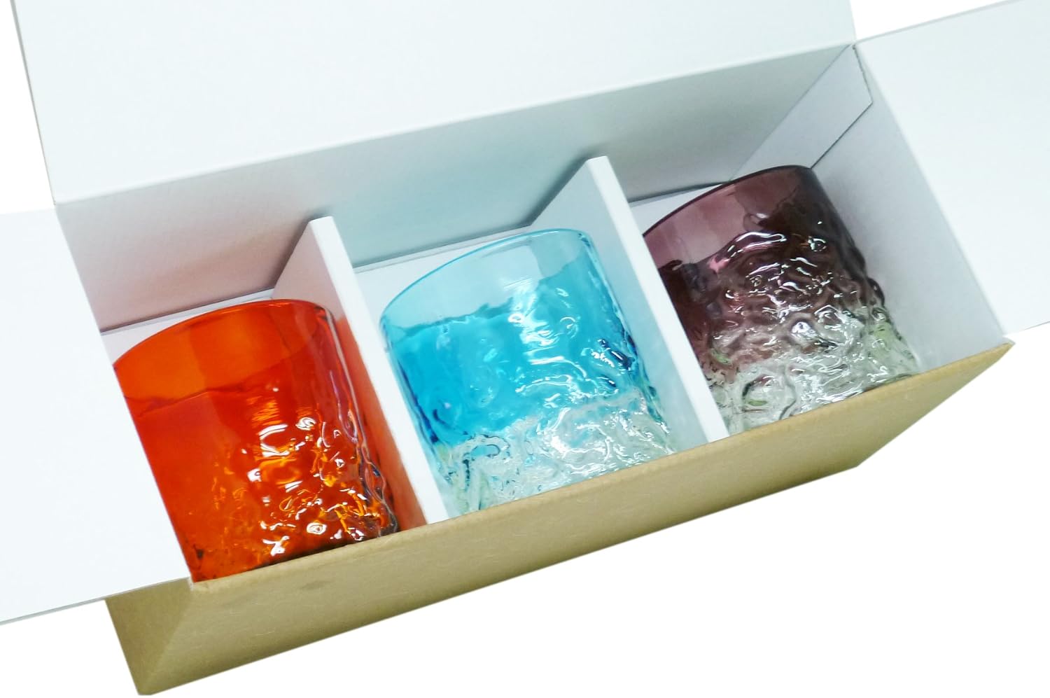 Bumpy Glass Gift Set of 3 (Orange, Water, Purple) [Thank you for giving Okinawa traditional crafts]