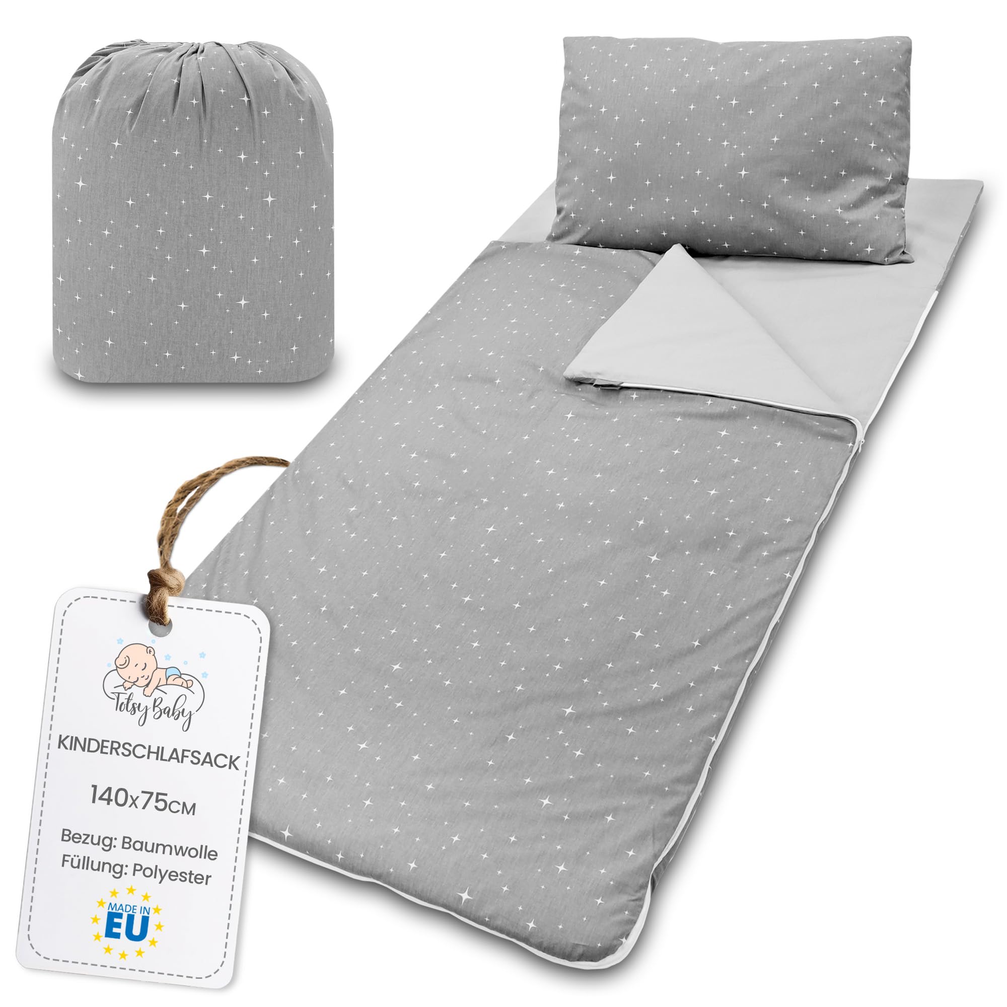 Sacco a pelo per bambini con cuscino e cerniera per bambini da 3 a 7 anni - 140 x 75 cm sacco a pelo per interni per asilo e scuola materna con coperta integrata Oeko-Tex