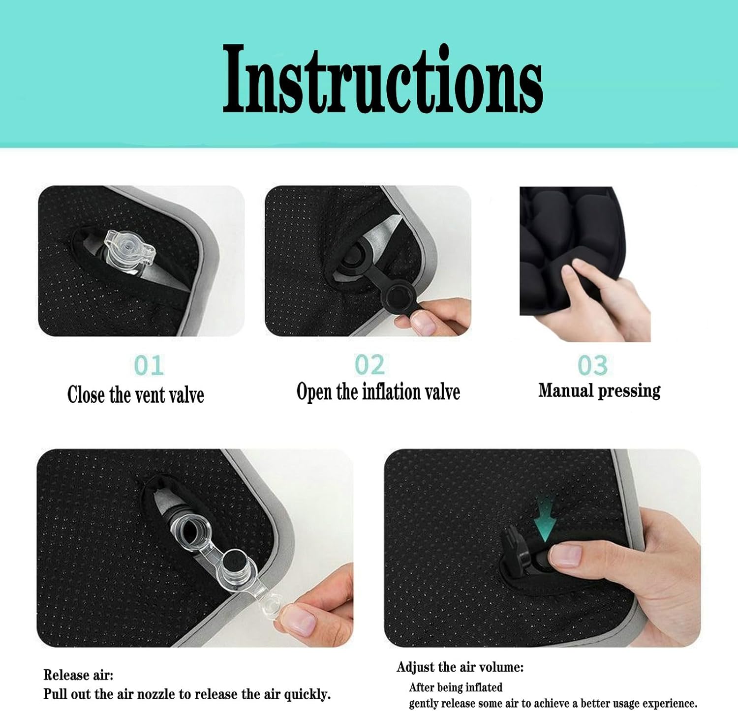 Portable seat Cushion Comfortable Inflatable seat Cushion Suitable for Office Chairs Long Drives Flights Long Trips or Wheelchair use Improve The Comfort of Sitting Posture Black - Image 7