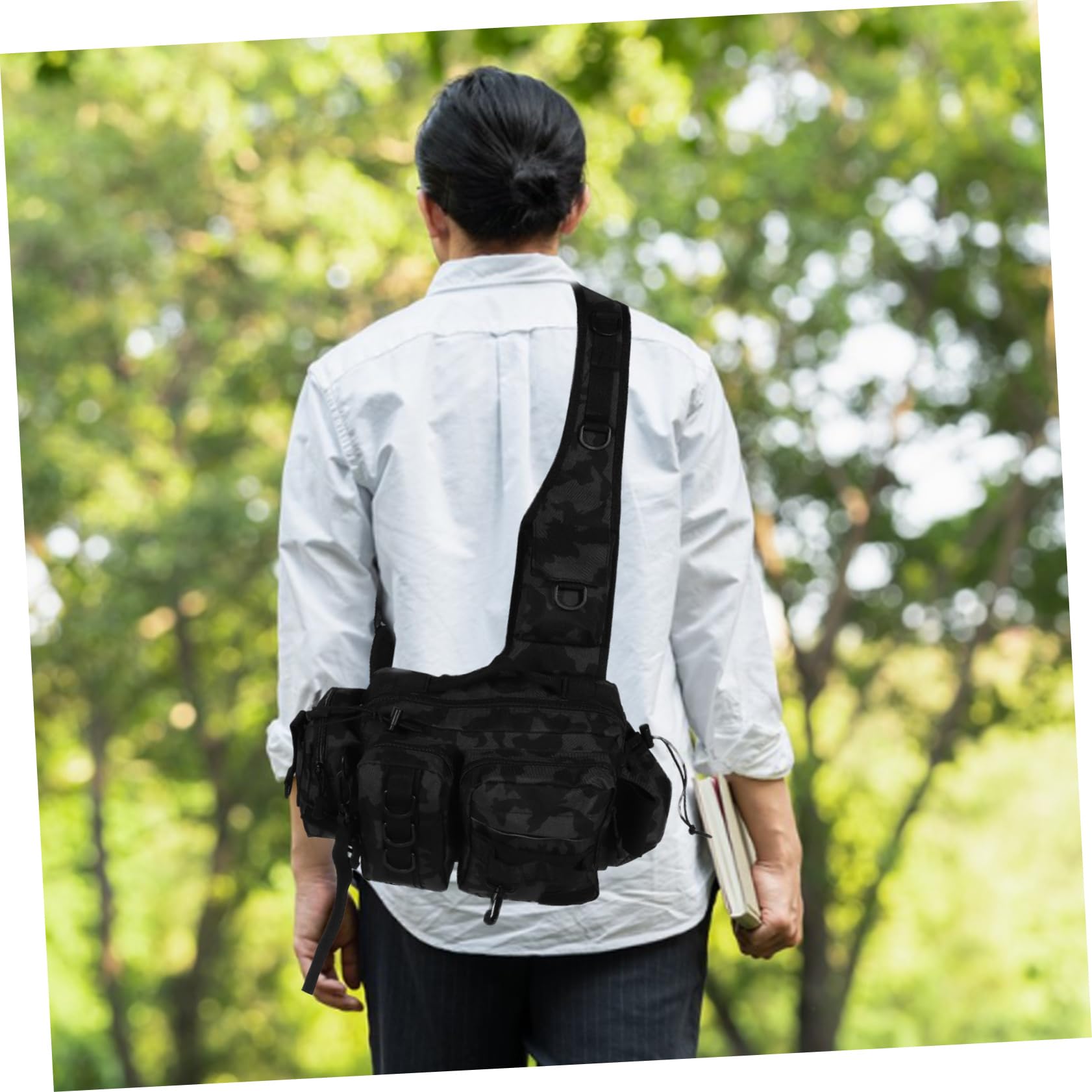 Toyvian Borsa da Pesca Multifunzione, Zaino Mimetico 1 Pezzo | Poliestere, Tracolla e Cintura per Trasporto, Organizzazione Versatile per Outdoor e Caccia