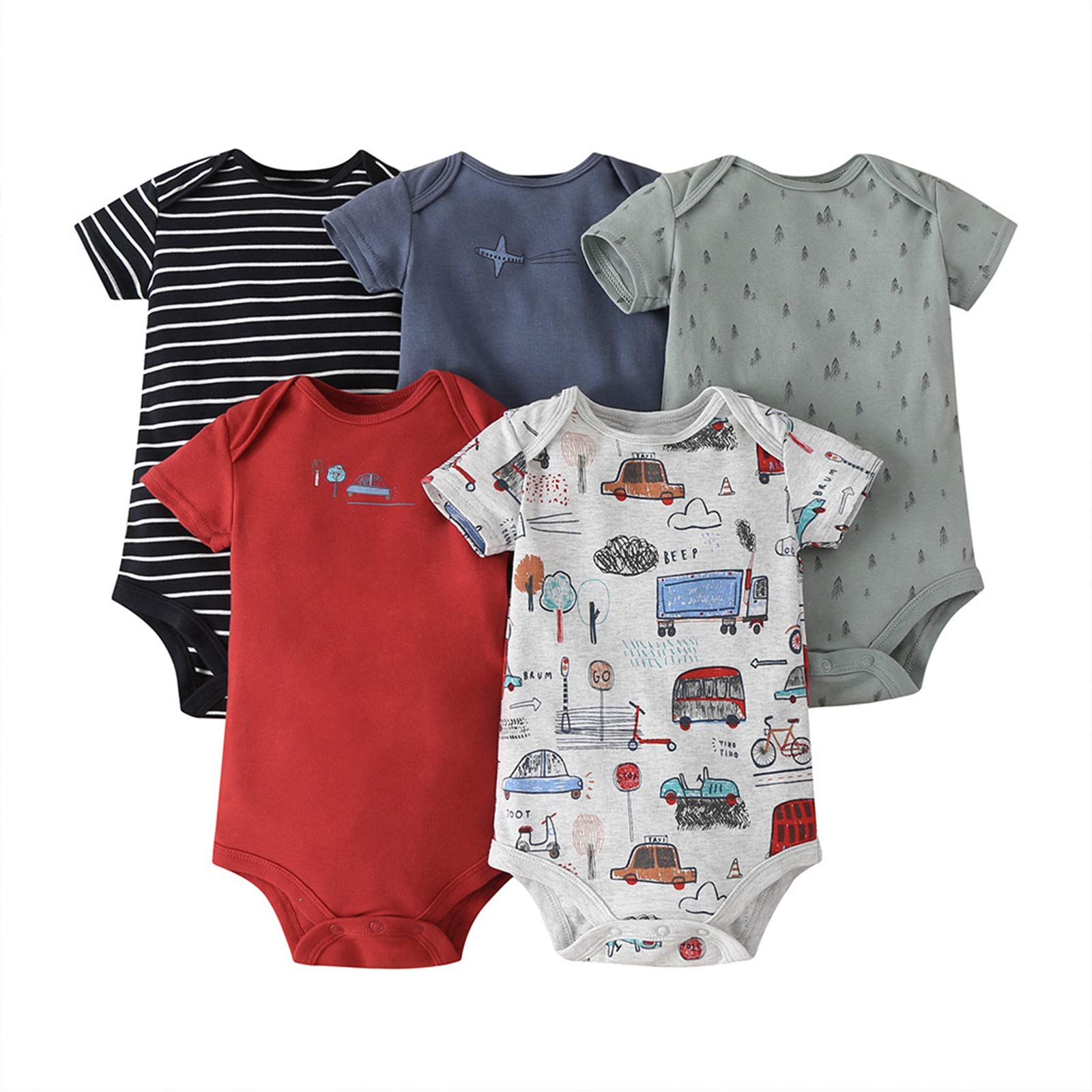 amropi Bébé Body Garçons Lot de 5 Bodies à Manches Courtes Coton D'été Combinaison pour 0-24 Mois