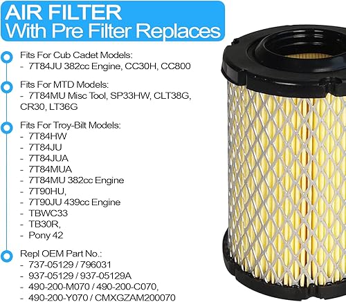 Miniatura 2 de (Nueva pieza) 737-05129 937-05129 REPL MTD 7T84MU 7T84JU compatible con CUB Cadet Troy-BILT 382cc 439cc OHV Filtro de aire del motor 937-05129