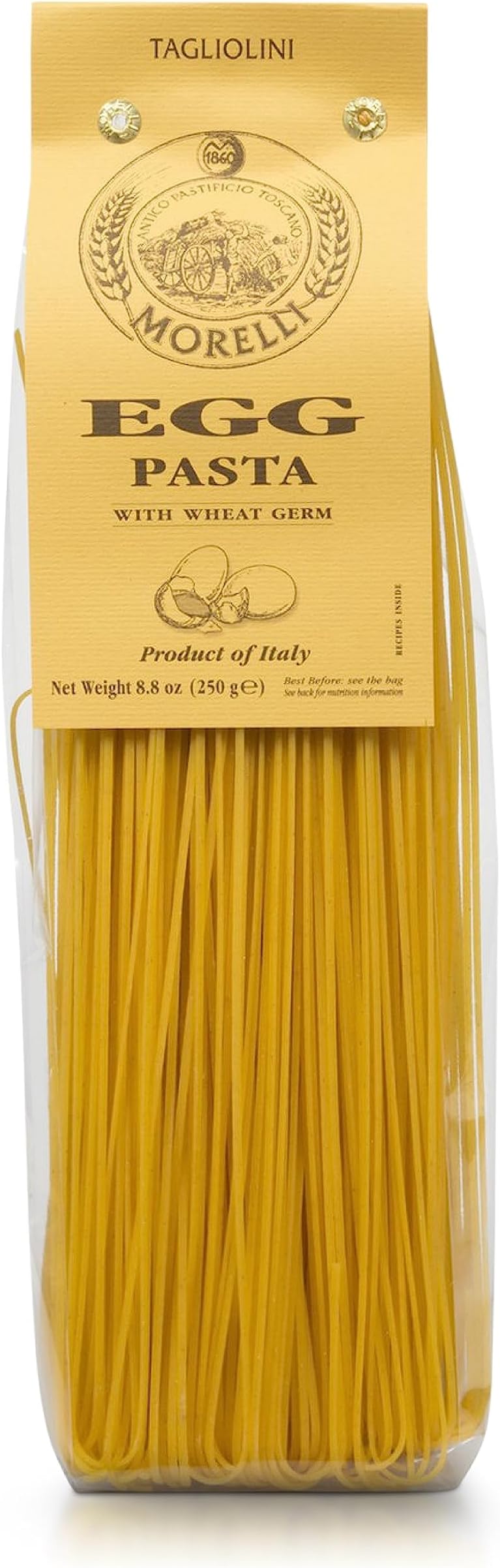 Morelli Egg Tagliolini Italian Pasta Noodles - Gourmet Pasta Handmade in Small Batches with Durum Wheat Semolina, Imported from Italy - 8.8 oz (250 gr) - Pack of 1