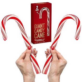 Giant Candy Cane Sticks 2 Pack Gift box - 10 Inch Individually Wrapped Dye-Free Christmas Candy Peppermint Flavor For Stocking Fillers, Holiday Party Favor, Gift Decorations