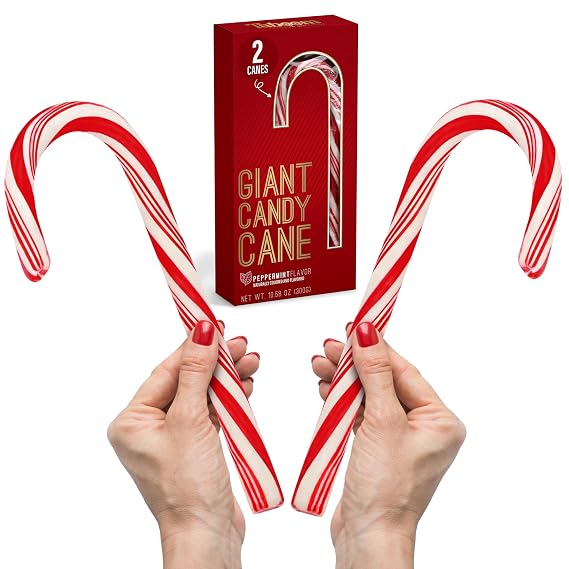 Giant Candy Cane Sticks 2 Pack Gift box - 10 Inch Individually Wrapped Dye-Free Christmas Candy Peppermint Flavor For Stocking Fillers, Holiday Party Favor, Gift Decorations