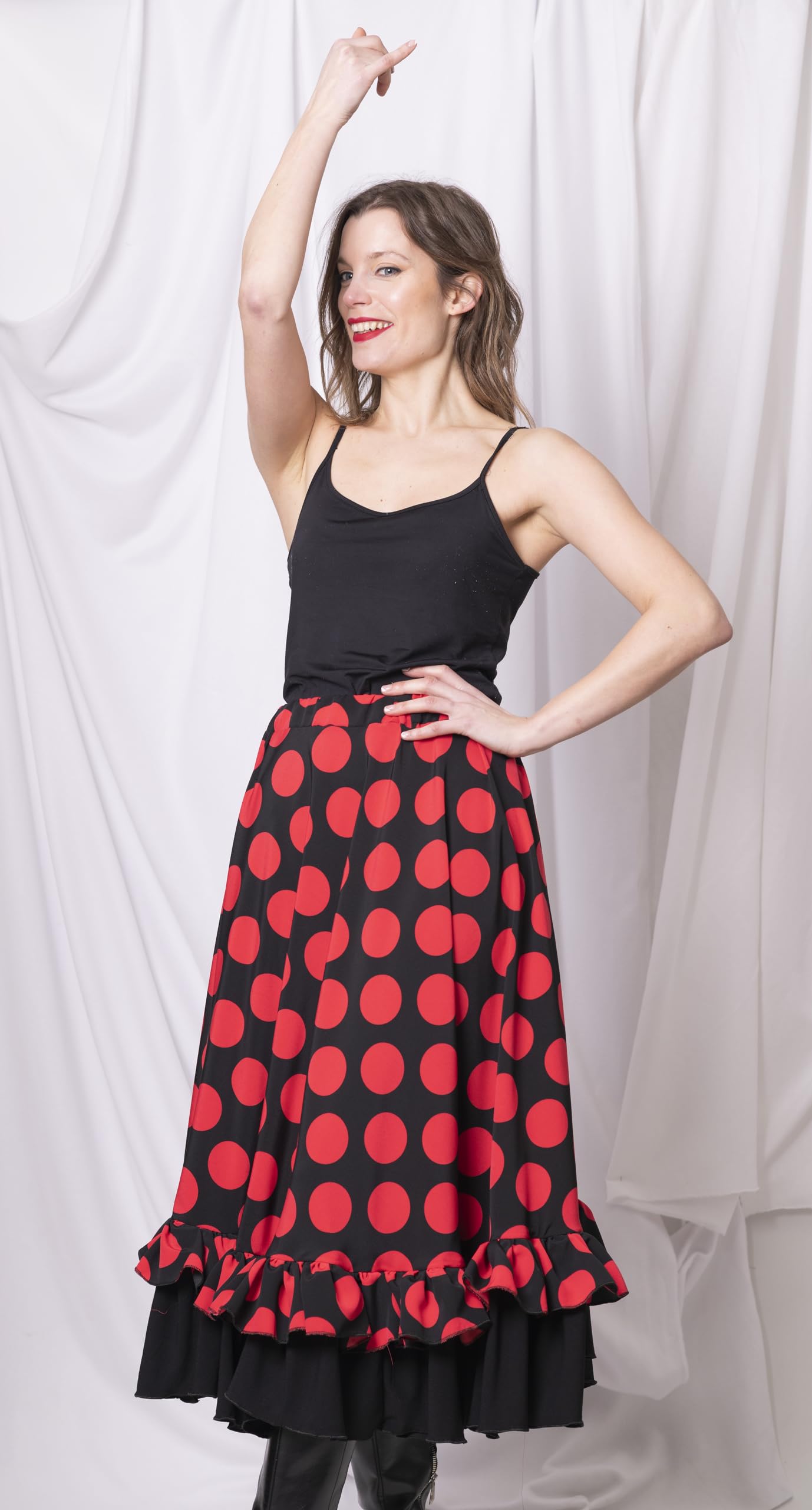 Gonna da flamenco da donna a pois o a fiori – Ideale per balli, fiere, pellegrinaggi e spettacoli. Abito tradizionale andaluso, di alta qualità e lungo.