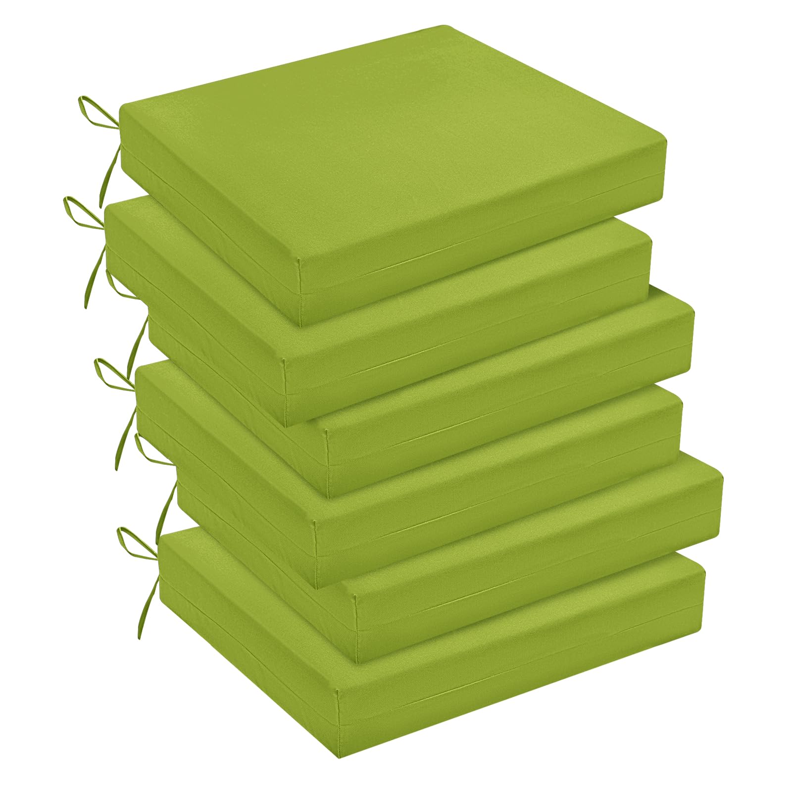 downluxe Outdoor Chair Cushions Set of 6 for Patio Furniture, Waterproof Square Corner Patio Chair Cushions with Ties, Memory Foam Outdoor Seat Cushion, 18.5" X 16" X 3", Grass Green