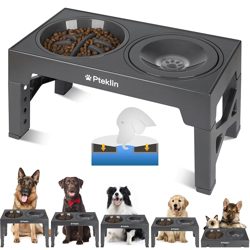 Comedouro Elevado Ajustável para Cães e Gatos Pteklin, Suporte Dobrável com Altura Regulável, Cinza Style 01
