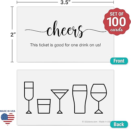 Miniatura 2 de 321Done Boleto de bebida blanco, 3.5 x 2 (paquete de 100) fabricado en Estados Unidos, bonito diseño de cóctel simple, bueno para una bebida gratis