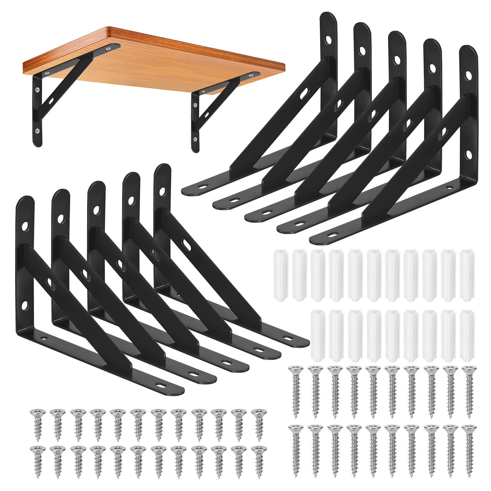 Confezione da 10 staffe per mensola, staffe per mensola per carichi pesanti, reggimensola a scomparsa,staffe da parete in acciaio inossidabile, 150 x 95 mm (nero)