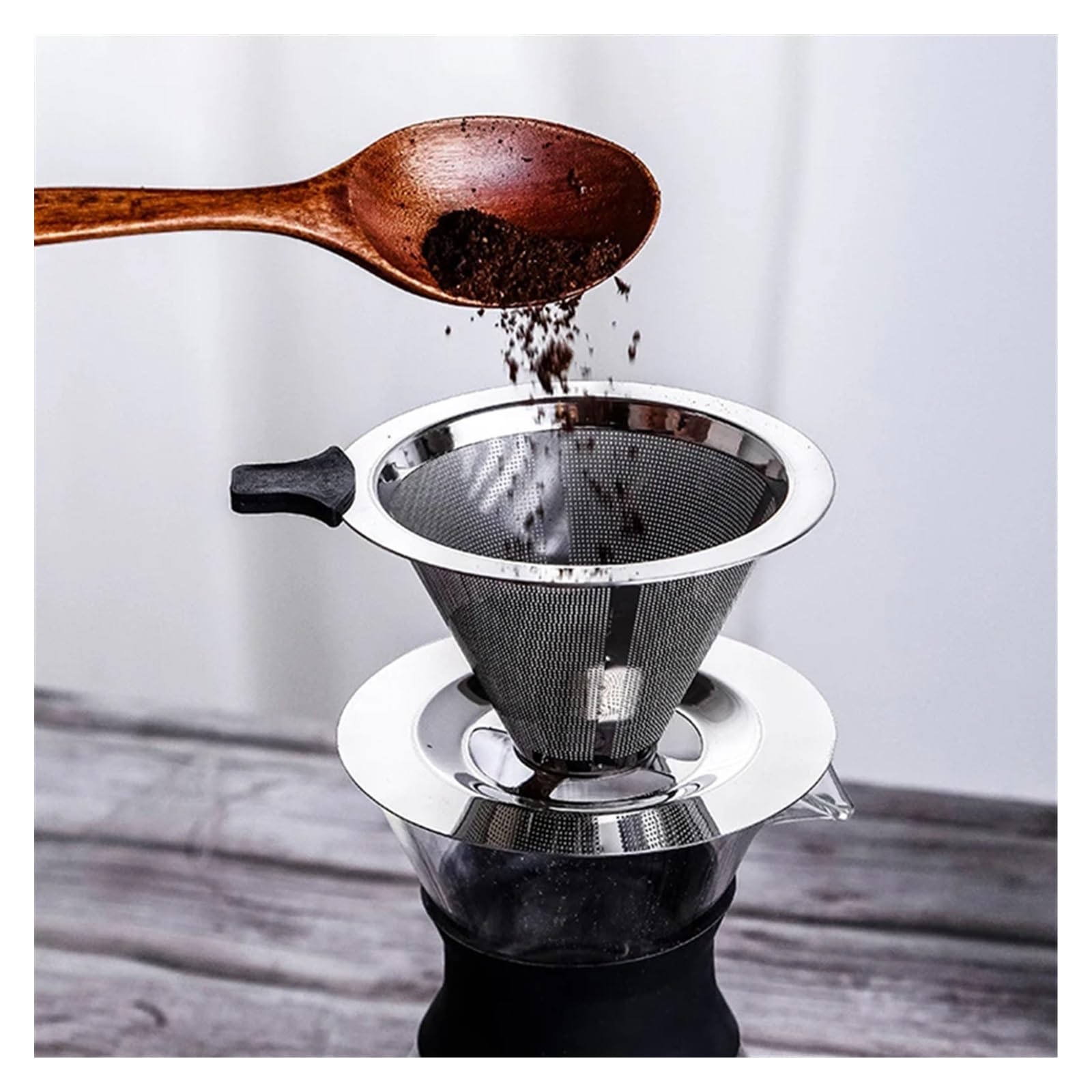 1 Filtro de café Doble Capa Acero Inoxidable 304, Soporte for Verter, Malla Goteo for té(Size M with Base)