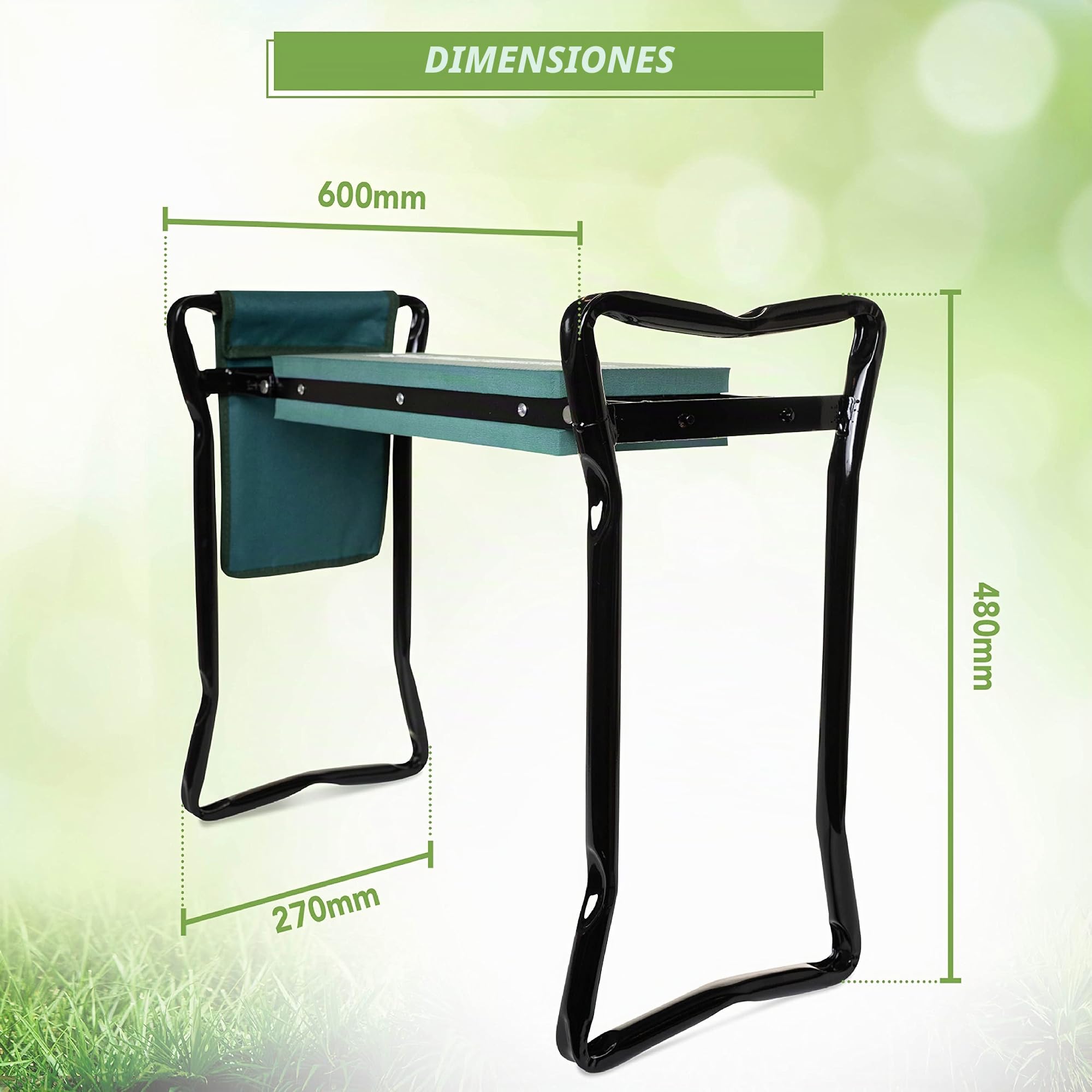 BLOSTM Rodillera y Asiento de jardín 2 en 1, Plegable, Almohadilla de jardín portátil y Taburete de jardín con Asas, cojín Grueso de Espuma Suave, Alta Capacidad de Carga (hasta 150kg)