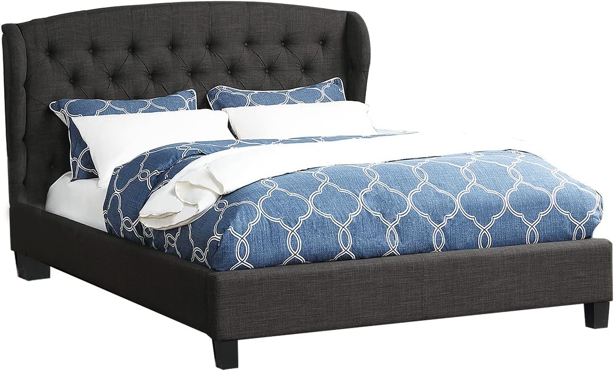 Poundex, Charcoal Polyfiber Upholstered Cal Size Bed, California King