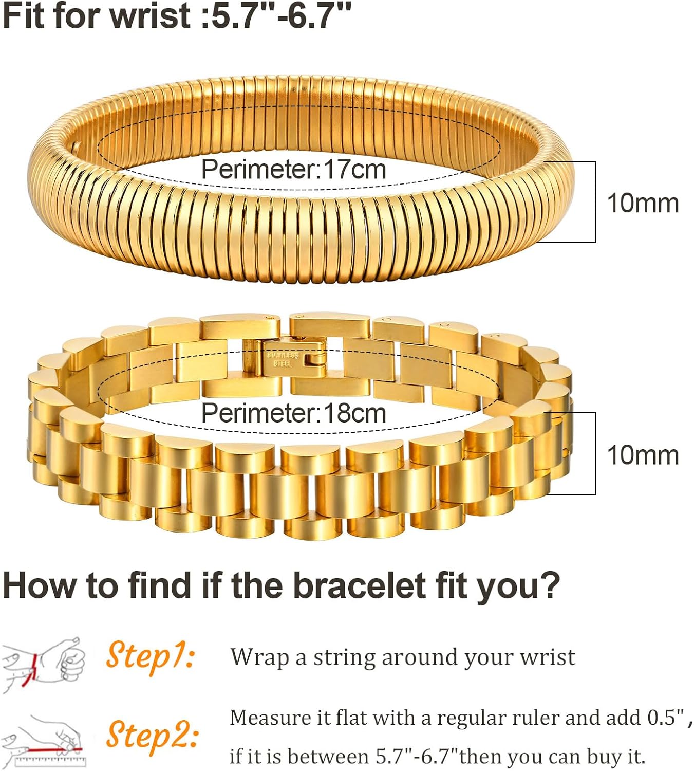 Stackable Gold Chunky Bracelets Set - 2pcs 18K Gold Plated Bracelet Non-tarnish,Stainless Steel Stretched Chain Friendship Bangles Trendy Jewelry,Wedding Party Christmas Birthday Gifts for Women - Image 4