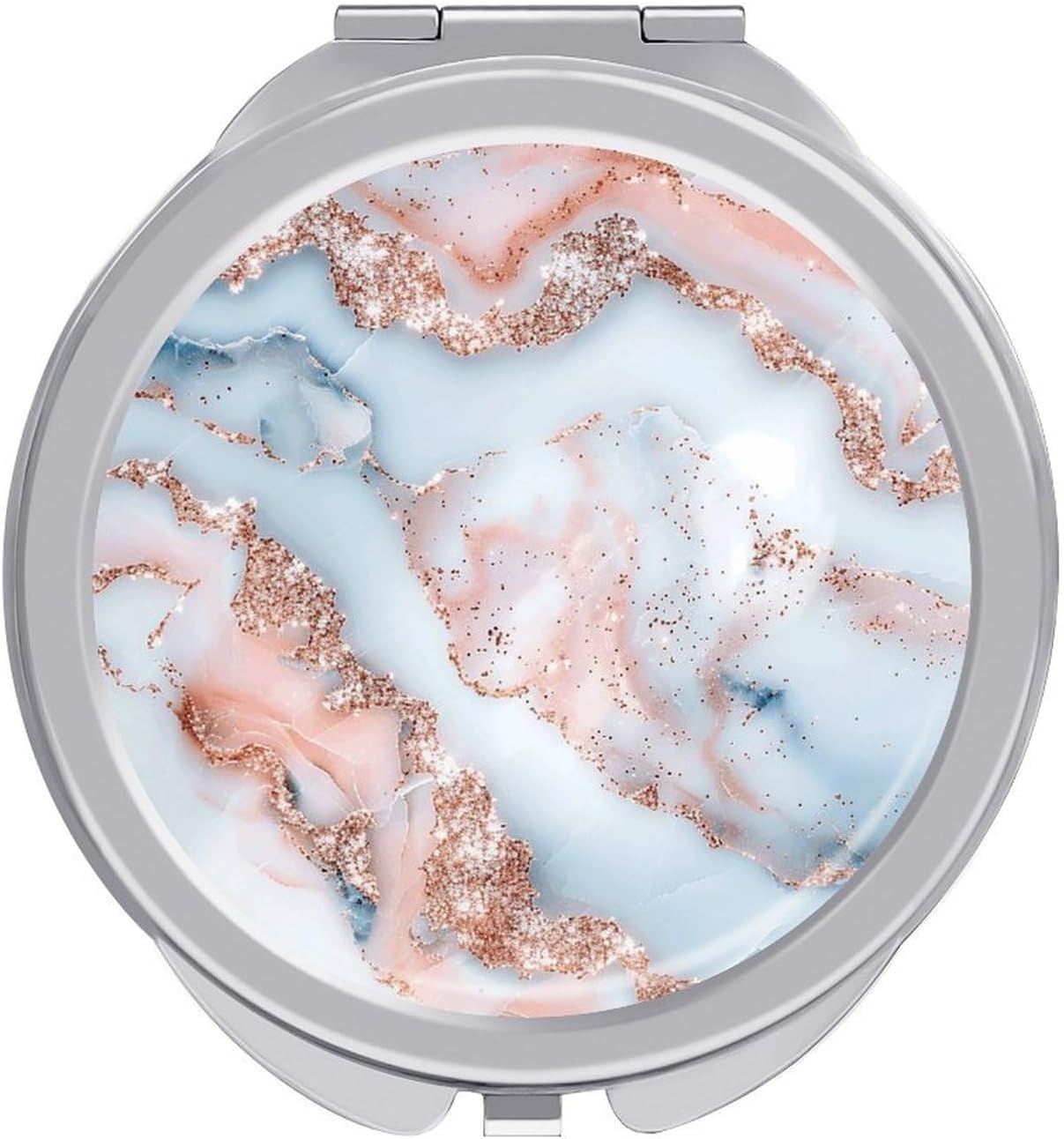Travel Glitter and Gold Makeup Mirror Compact Pocket Vanity Mirror Double-Sided 2X /1x Magnifying Round Folding Handheld Cosmetic Beauty Mirrors for Purse Handbag