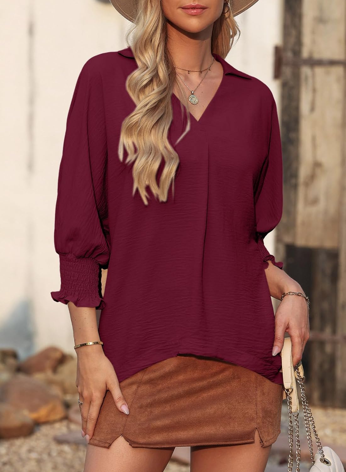 Dokotoo Women Blouses Dressy Casual V Neck 3/4 Length Sleeve Womens Tops Business Work Blouses Office Shirts - Image 2