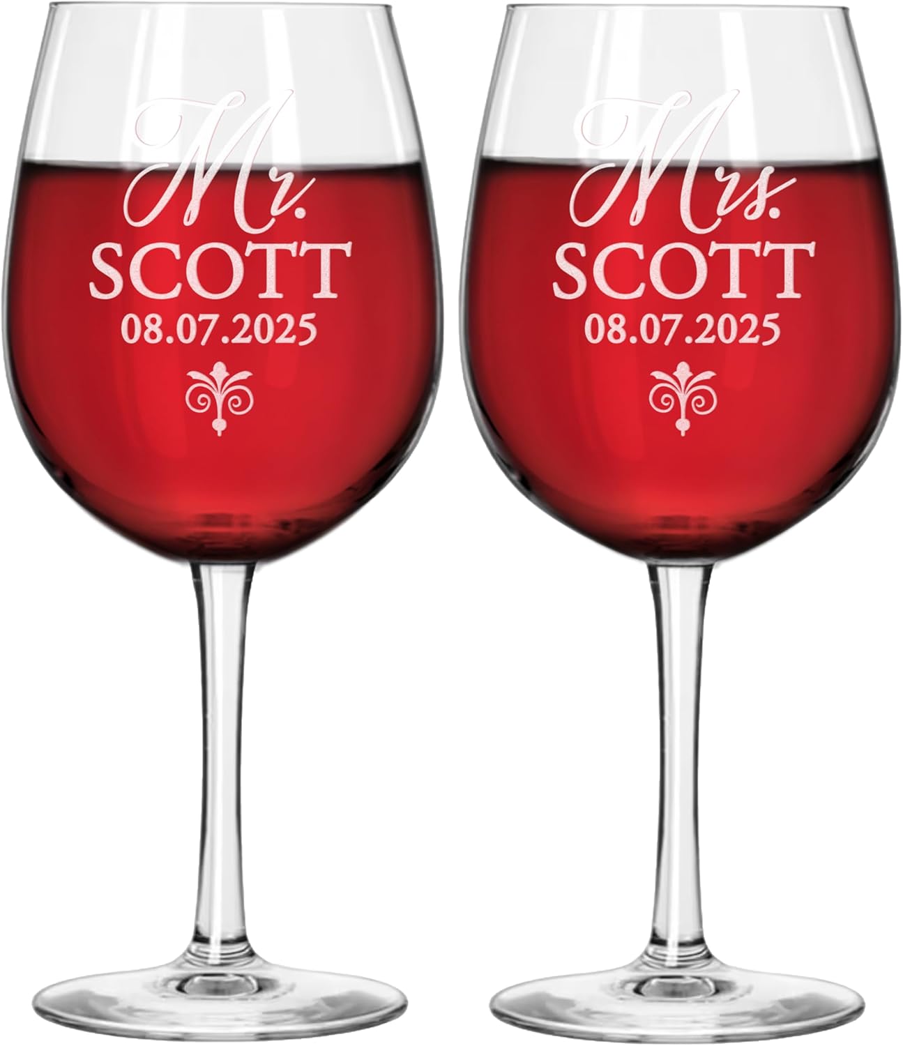 Set of 2 Personalized Wine Glasses, Custom Engraved Monogram Glassware for Wedding Toasting, Anniversary, Couples, Housewarming Gifts, Laser Etched Red or White Wine Glasses - Image 7
