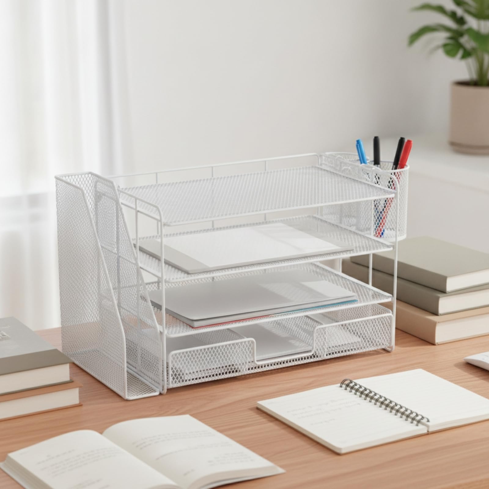 predolo Organizzatore in Filo Metallico con Scomparti Multistrato Scaffale da Tavolo con Scomparti Multipli Multiplo Portacorrispondenza per Studenti, Purple