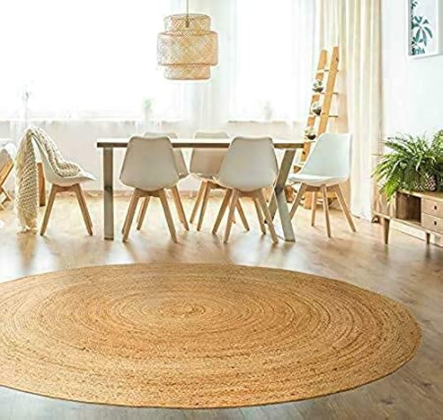 NAT-001 Tapis en jute naturel tressé à la main de forme ronde Beige 90 x 90 cm