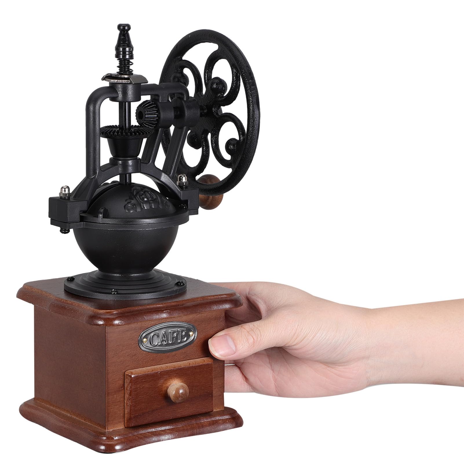 SHINEOFI Molinillo de Café Manual Vintage Manivela de Madera, Mecanismo Cerámico Lavable, Tamaño Compacto para Granos de Café en Grano, Adecuado para Uso Doméstico y Portable