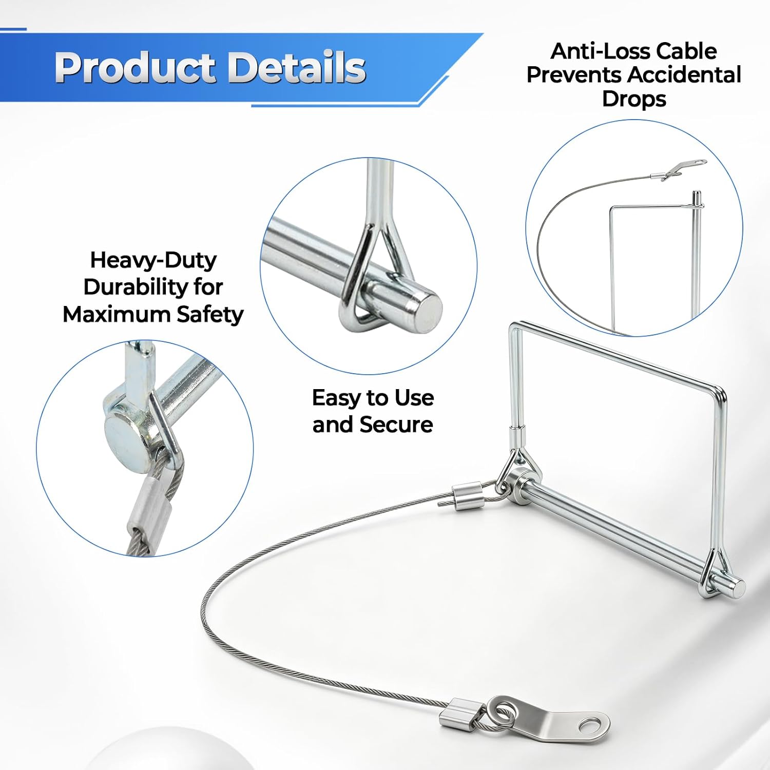 10 Pack 1/4"x4" Trailer Coupler Pin with Anti-Loss Cable, Heavy Duty Hitch Pin Towing Hitch Accessories for Utility Trailer, Boat Trailer, Lawn Tractor, RV