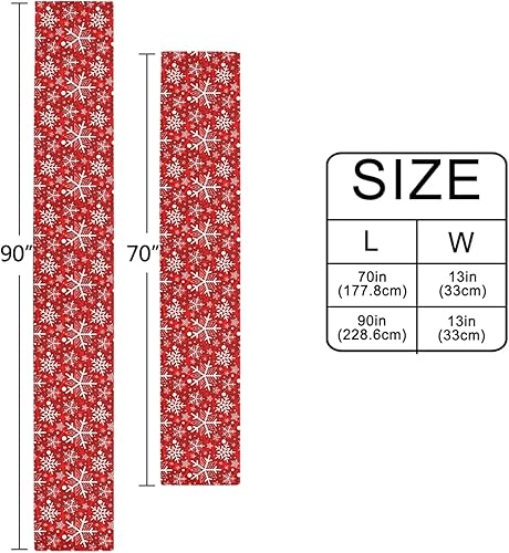 Miniatura 4 de Camino de mesa rojo de copo de nieve de invierno de 70 pulgadas, copos de nieve de Navidad, camino de nieve para mesa de comedor, cocina,