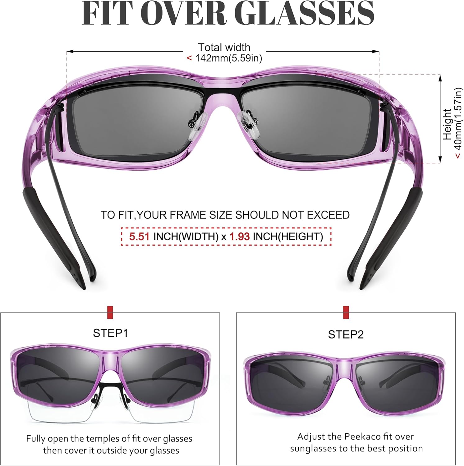 Polarized Sunglasses Fit Over Glasses for Women & Men, Wrap Around Summer Shades UV400 Protection - Image 3