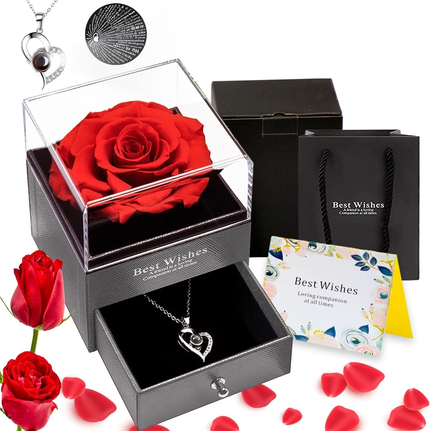 Preserved Rose with Heart Love Gift Set, Flower Gift for Girlfriend Wife Mom on Mothers Day Valentines Day Anniversary Christmas Birthday Gift for Women-image-26