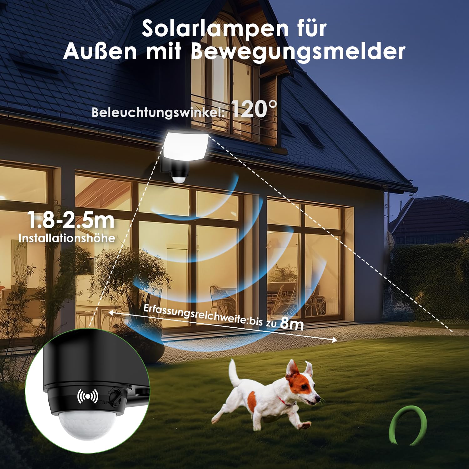 Solarlampen für Außen mit Fernbedienung, Led Solar Strahler mit Bewegungsmelder, 3000/5000/7000K, Solar Außenstrahler mit 3 Leuchtmodi, IP65 Wasserdicht Solarleuchte für Garage, Hof, Haustür, Garten