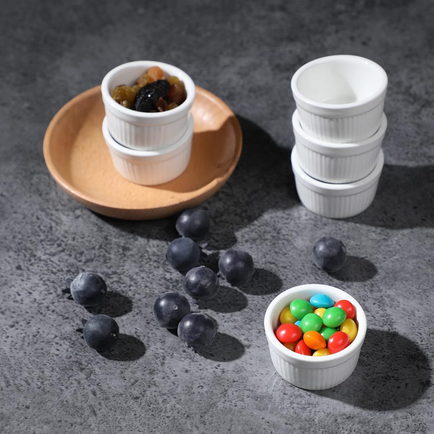 Mini moldes de porcelana de 15 ml aptos for microondas y horno, moldes de porcelana for soufflé, salsas for mojar, tazas de postre pequeñas(12PIECES)